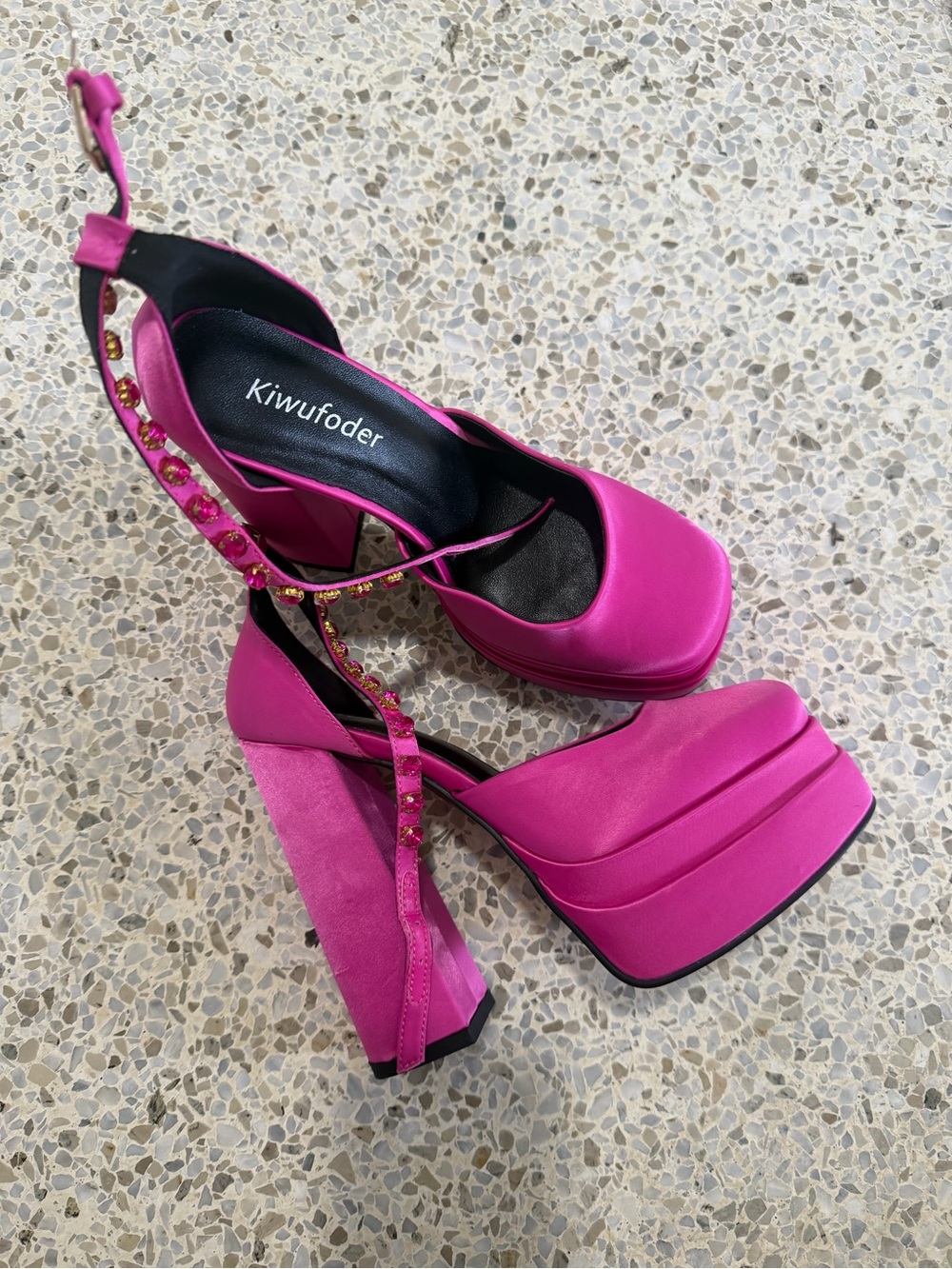 Hot Pink Platform Block Heel Sandals
